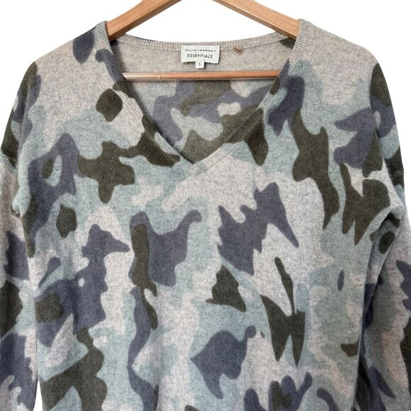 White + Warren Essentials Cashmere Camo Print Pullover V-Neck Sweater Size S - Picture 6 of 12